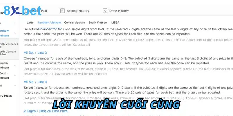 Xổ số Keno 8xbet: Giải trí đơn giản, cơ hội thắng lớn Lời khuyên cuối cùng